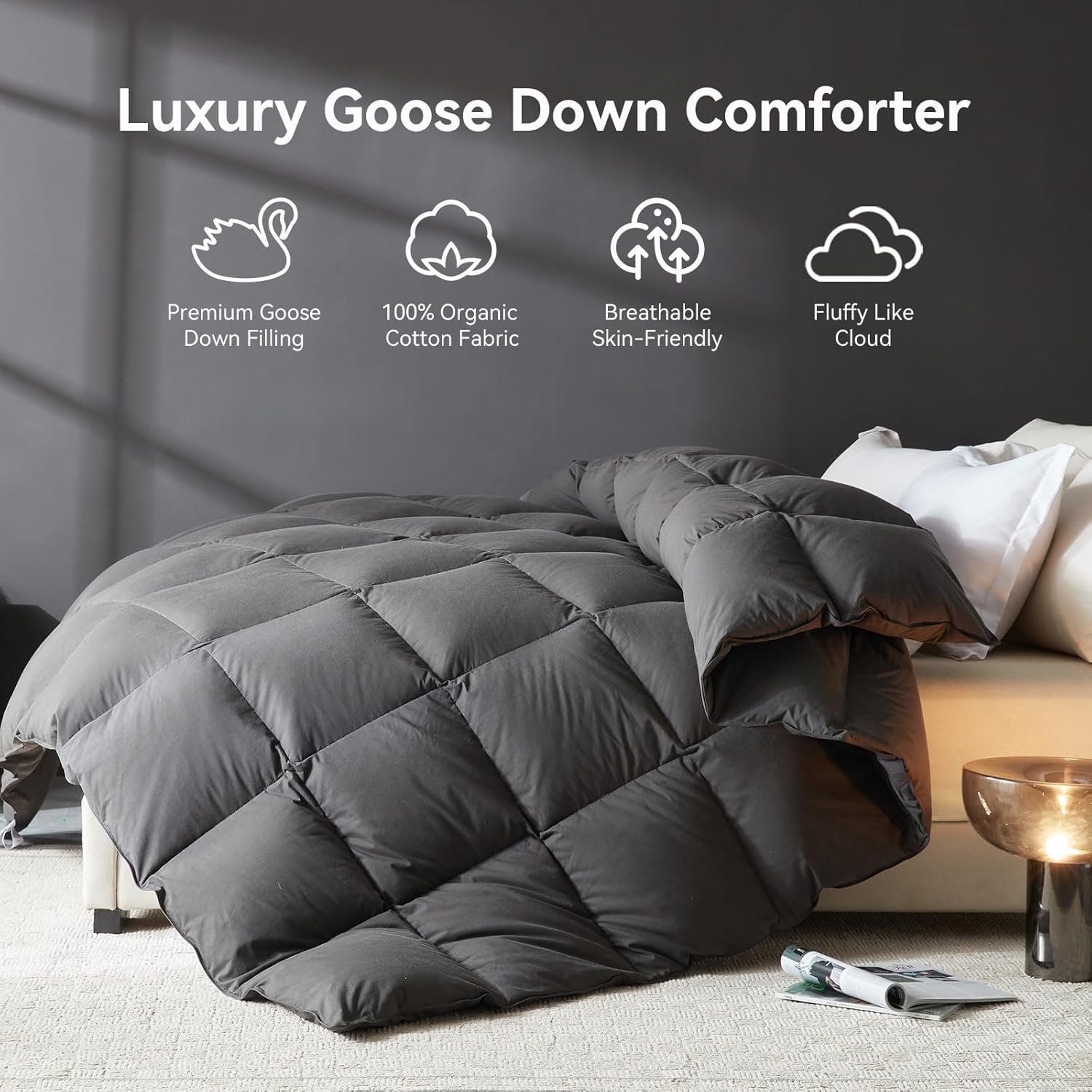 L LOVSOUL Goose Feather Down Fiber Comforter King Size